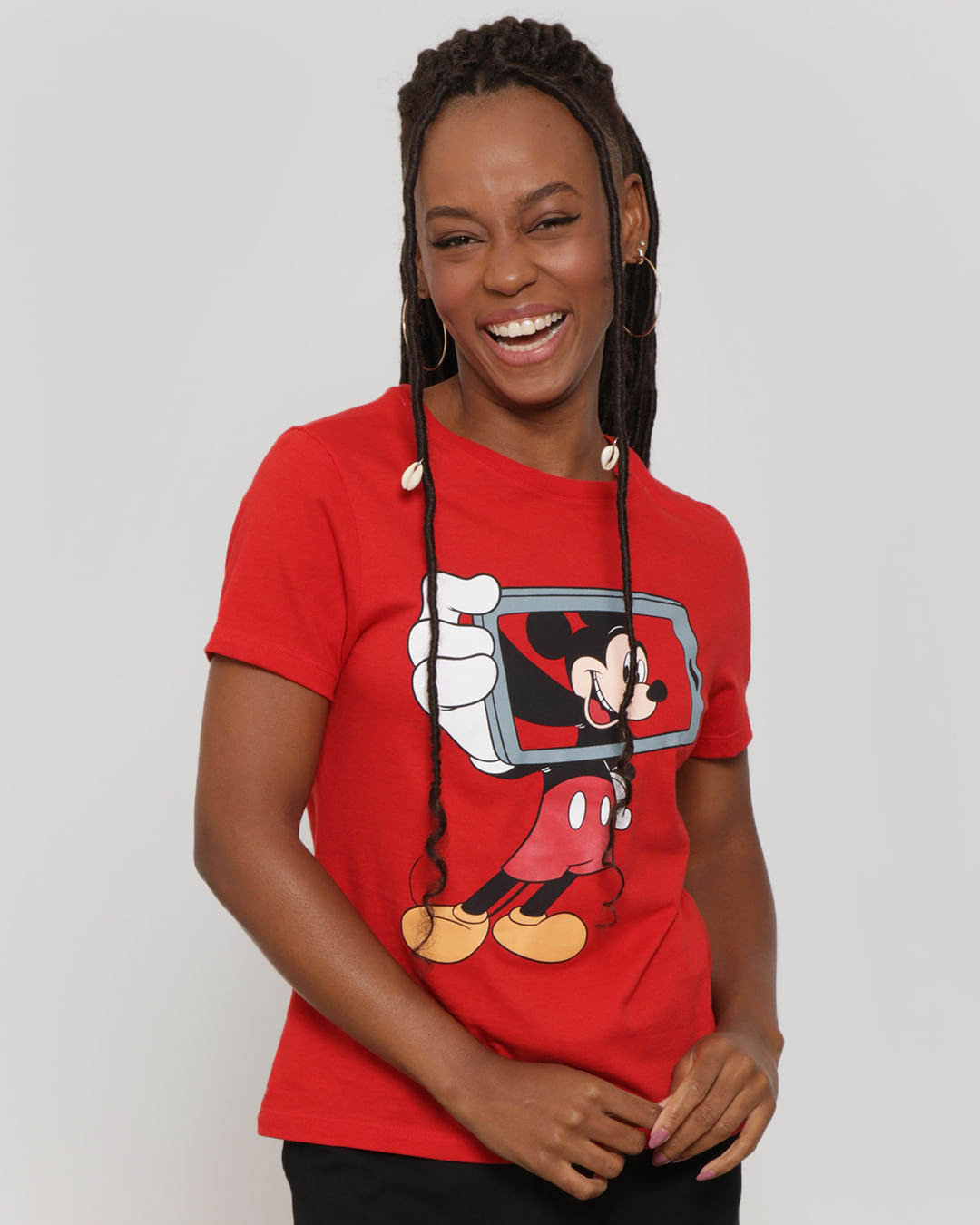 Camiseta Feminina Manga Curta Mickey Disney Vermelha