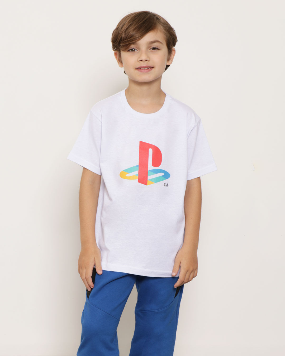 Camiseta Infantil Manga Curta Playstation Branca