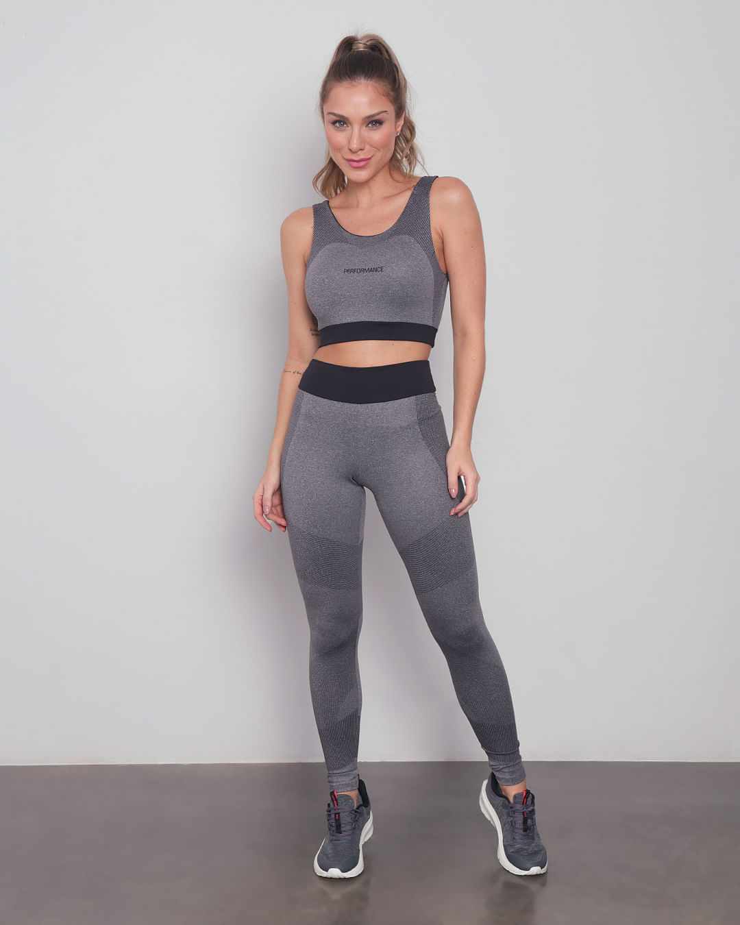 Top Feminino Fitness  Estampado Cinza