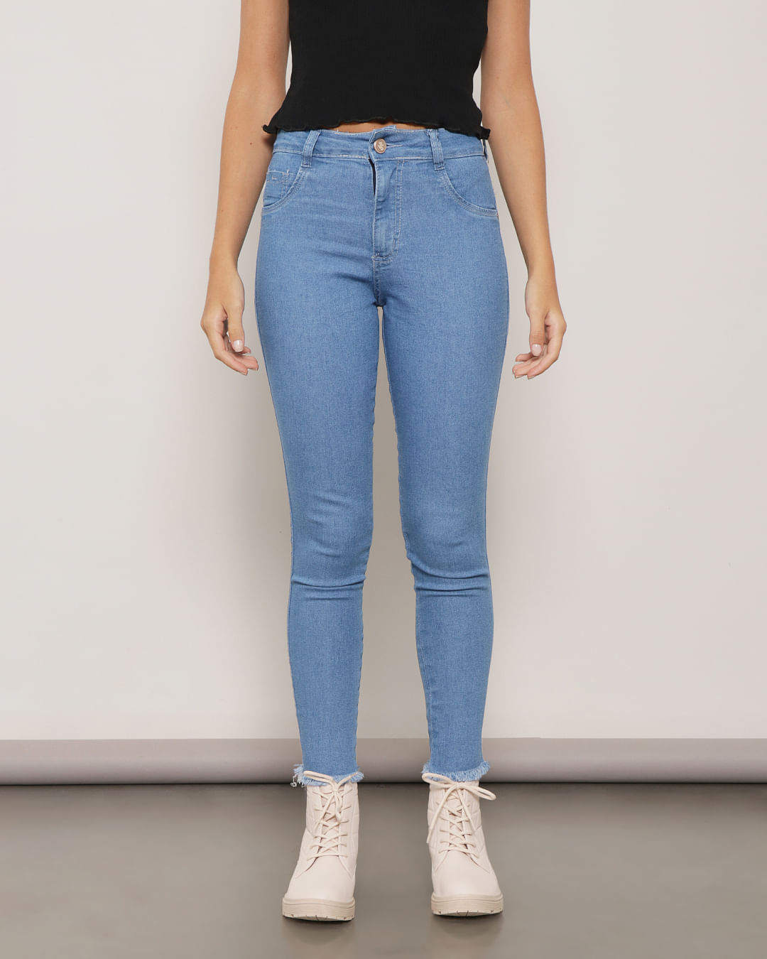 Calça Jeans Feminina Skinny Barra Desfiada Biotipo Azul
