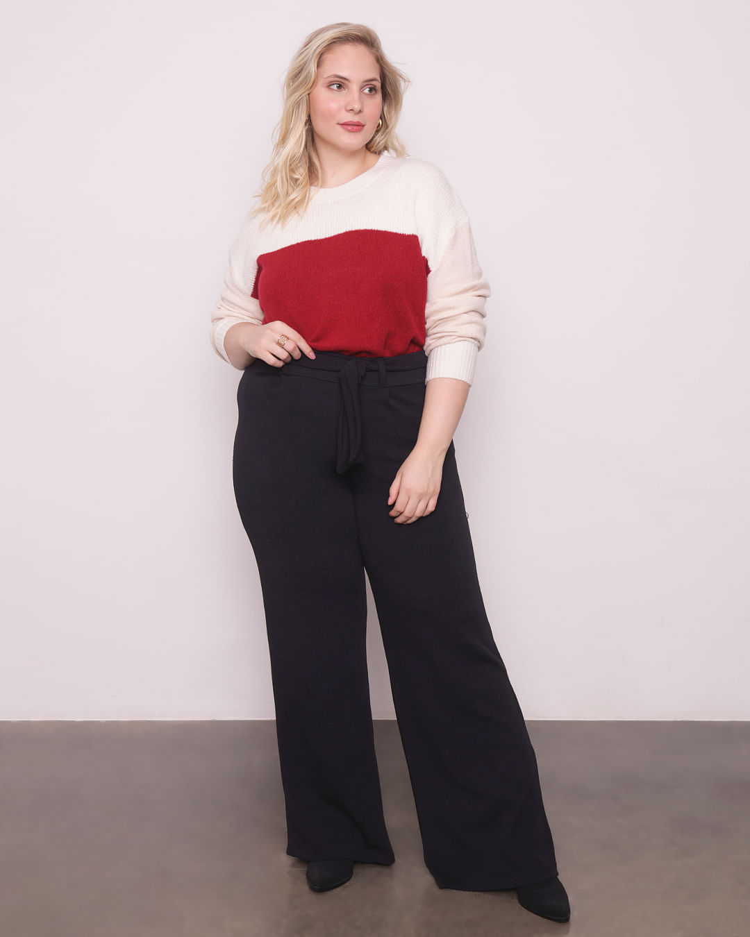 Suéter Feminino Plus Size Tricô Estampa Bloco Vermelho