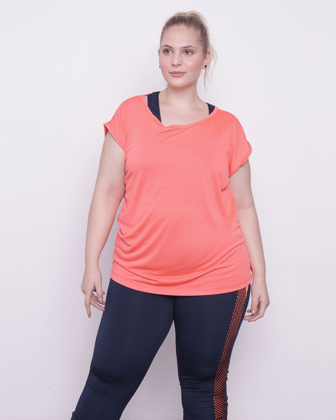 Blusa Plus Size Feminina Básica Fitness Laranja Neon