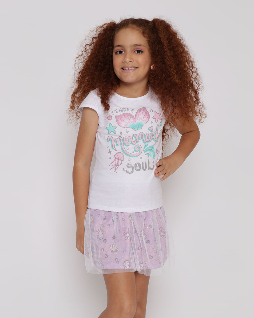 Blusa Infantil Estampa Mermaid Com Brinde Branca