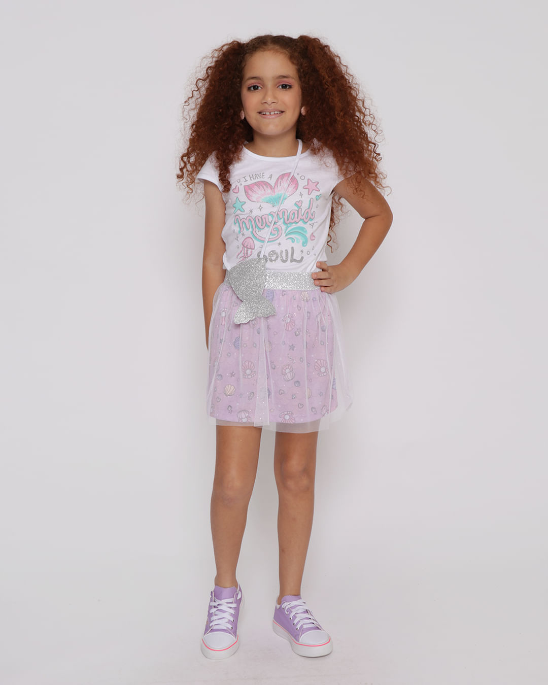 Blusa Infantil Estampa Mermaid Com Brinde Branca