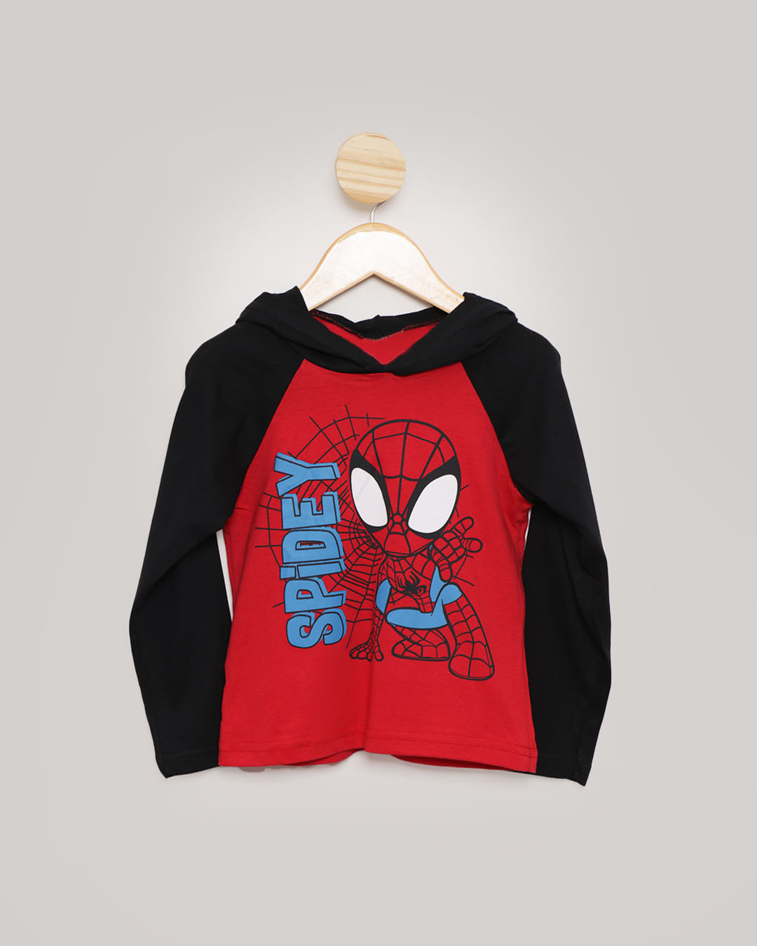 Camiseta Bebê Manga Longa Com Capuz Homem Aranha Marvel Vermelha