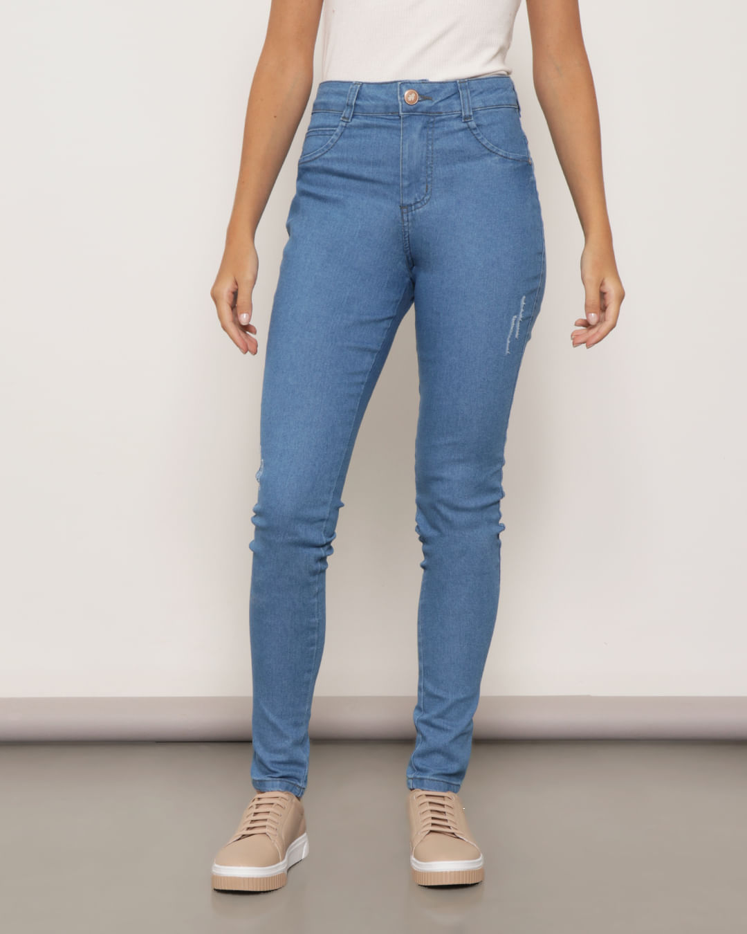 Calça Jeans Feminina Com Puído Skinny Biotipo Azul