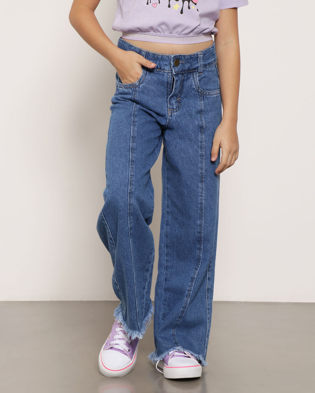 Calça Jeans Infantil Wide Leg com Bolso Azul