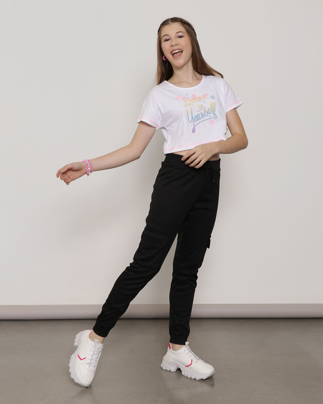 Blusa Juvenil Cropped Believe In Yourself Branca