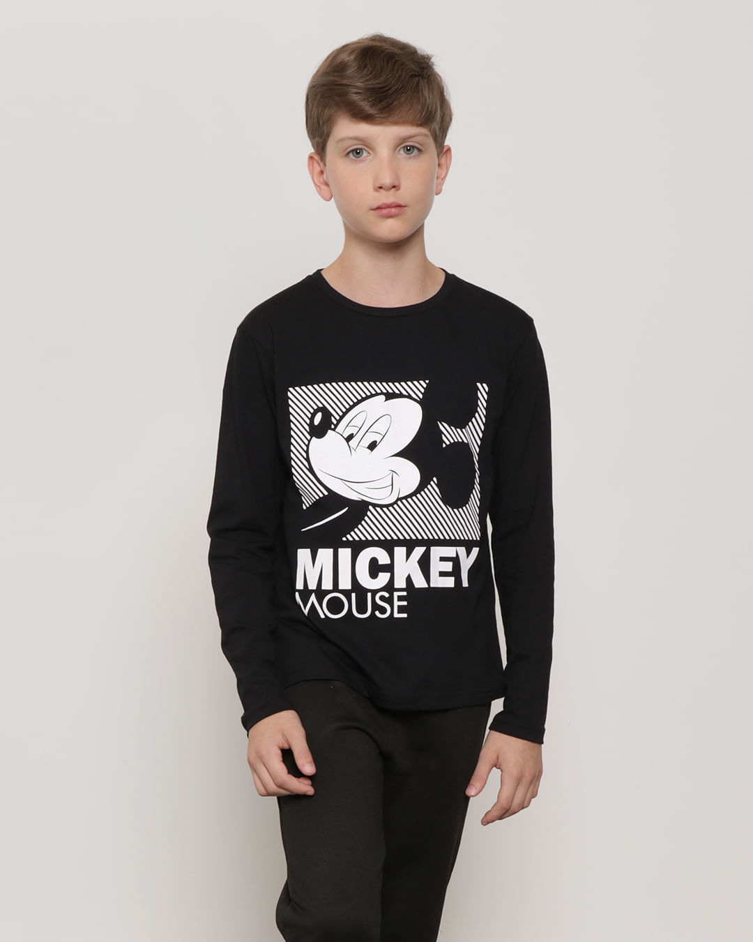 Camiseta Infantil Manga Longa Mickey Disney Preto