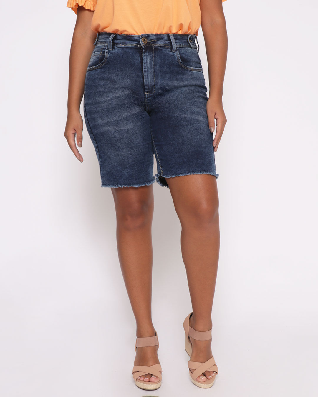 Bermuda Jeans Feminina Barra Desfiada Azul