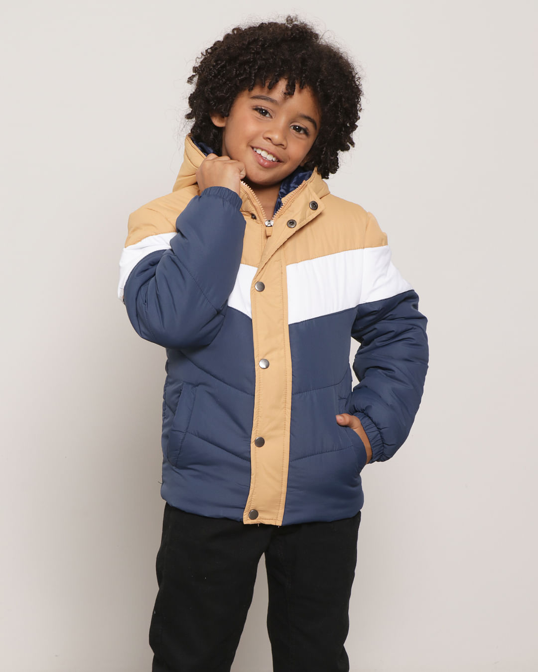 Jaqueta Infantil Puffer Capuz Bege