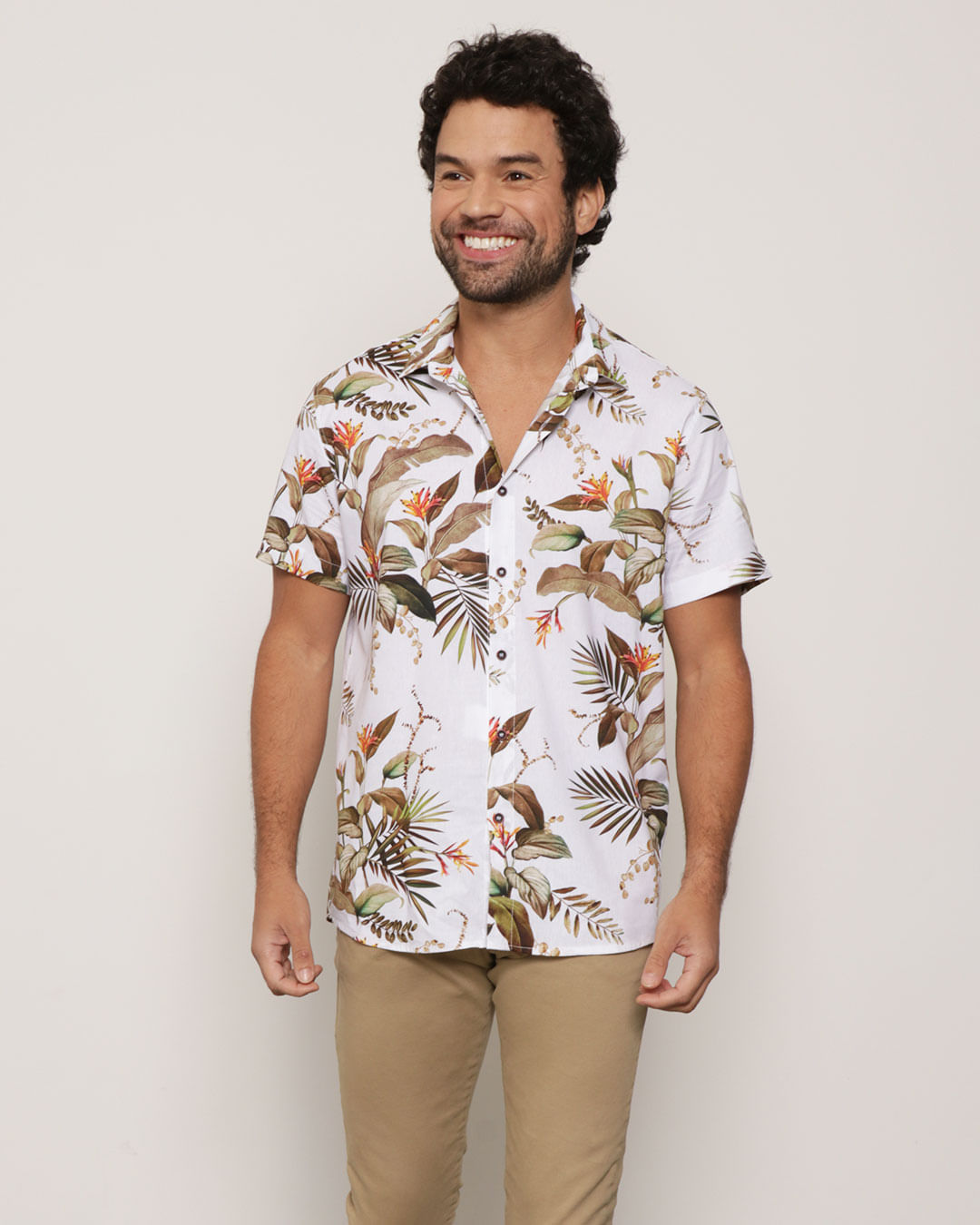 Camisa Masculina Floral Off White