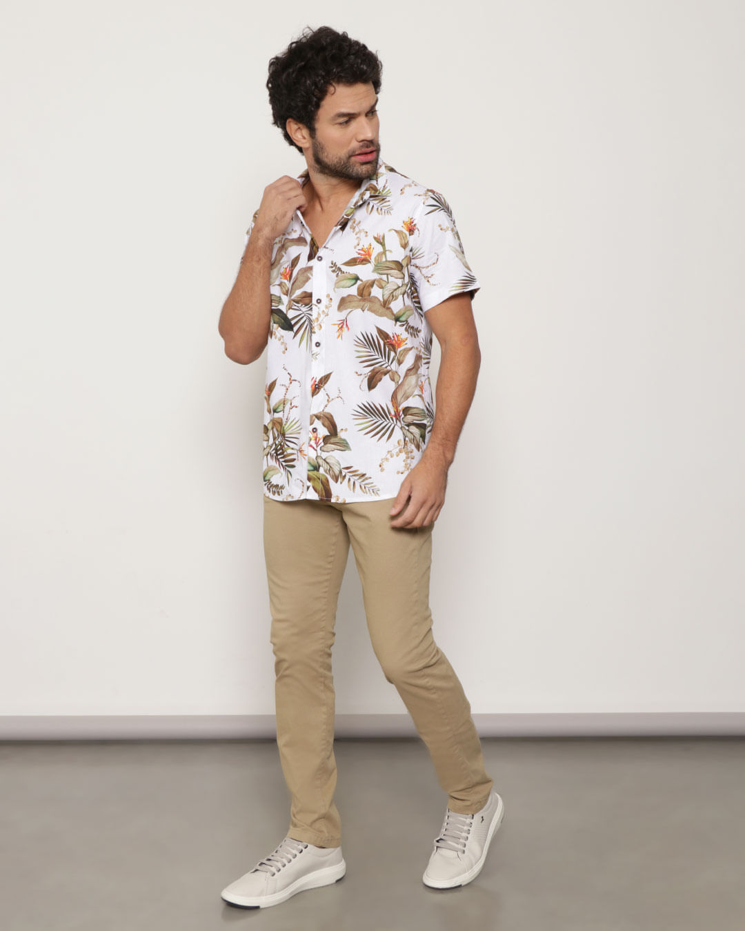 Camisa Masculina Floral Off White