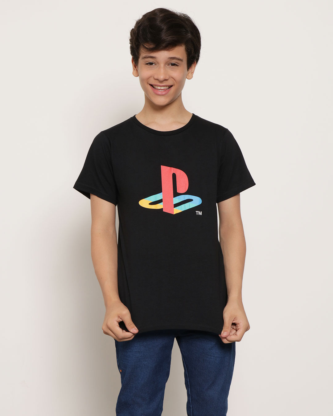 Camiseta Juvenil Estampa Playstation Preta