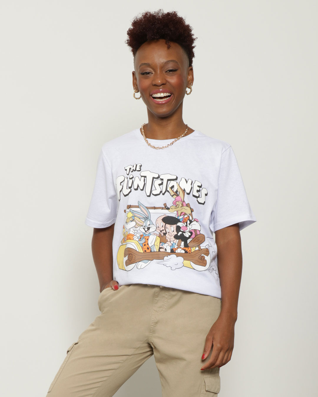 Camiseta Feminina Oversized Flintstones Warner Branca
