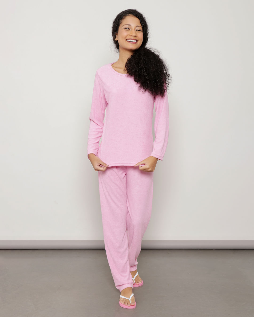Pijama Feminino Longo Boucle Rosa