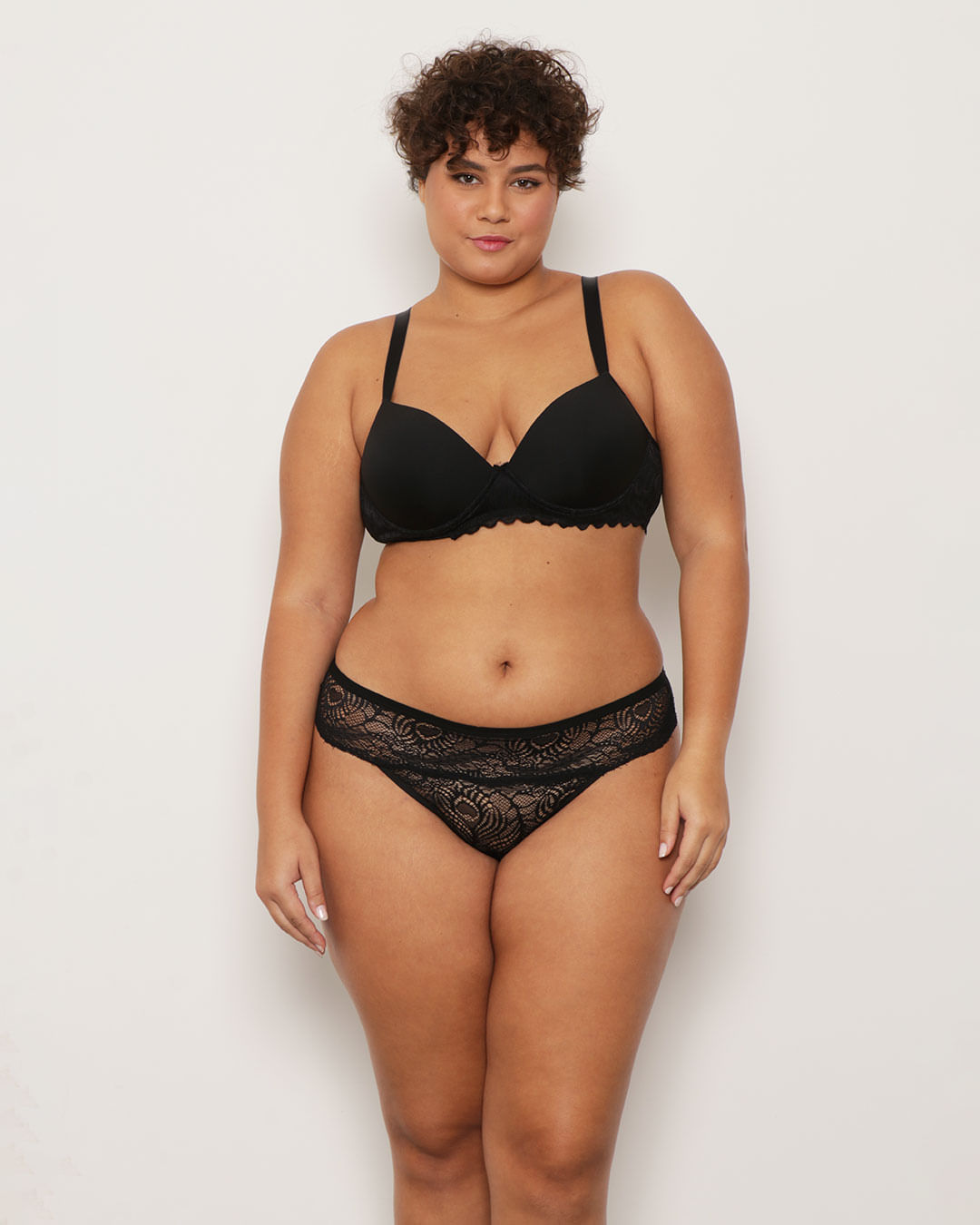 Sutiã Plus Size Feminino Base e Renda Vazada Preto