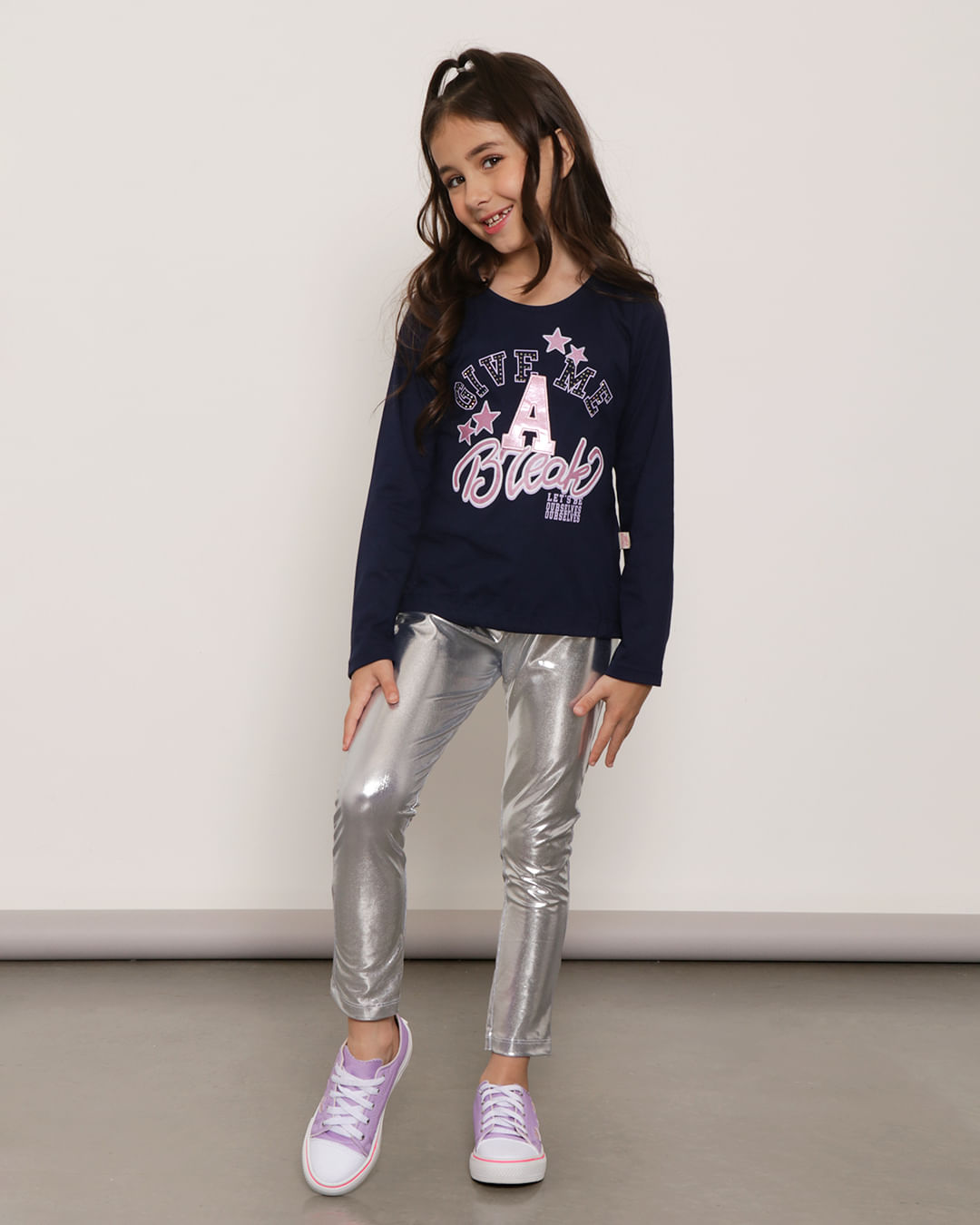 Blusa Infantil Colisse Bordado Strass Marinho