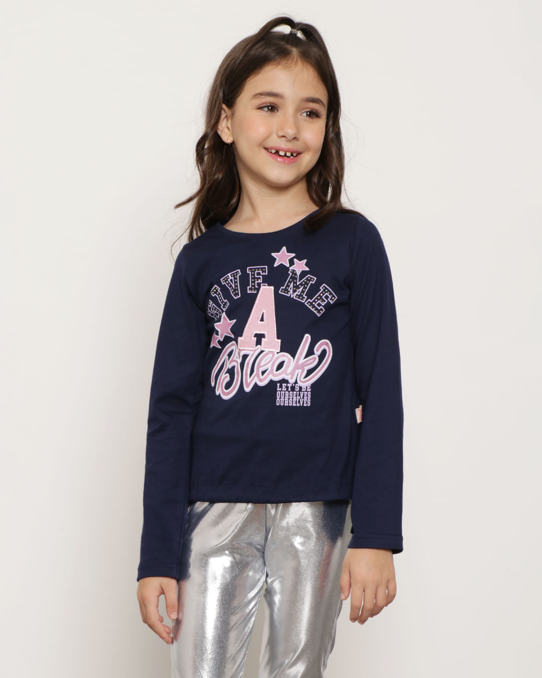 Blusa Infantil Colisse Bordado Strass Marinho