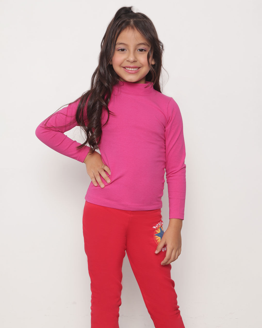 Blusa Infantil Gola Alta Básica Manga Longa Rosa