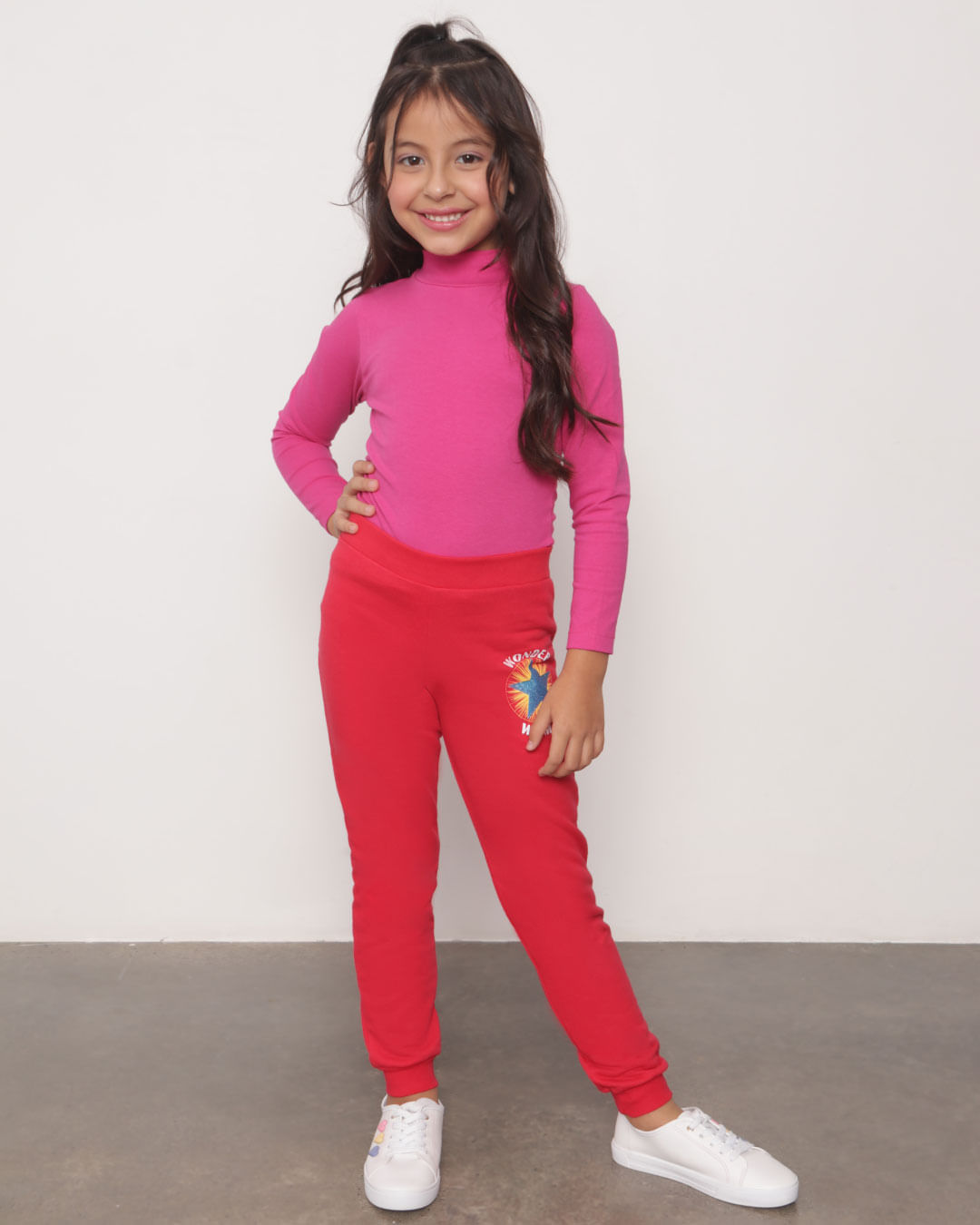 Blusa Infantil Gola Alta Básica Manga Longa Rosa