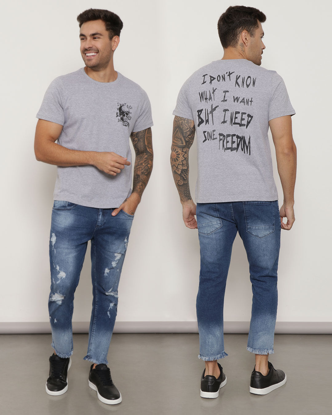 Camiseta Masculina Com Estampa  Costas Cinza