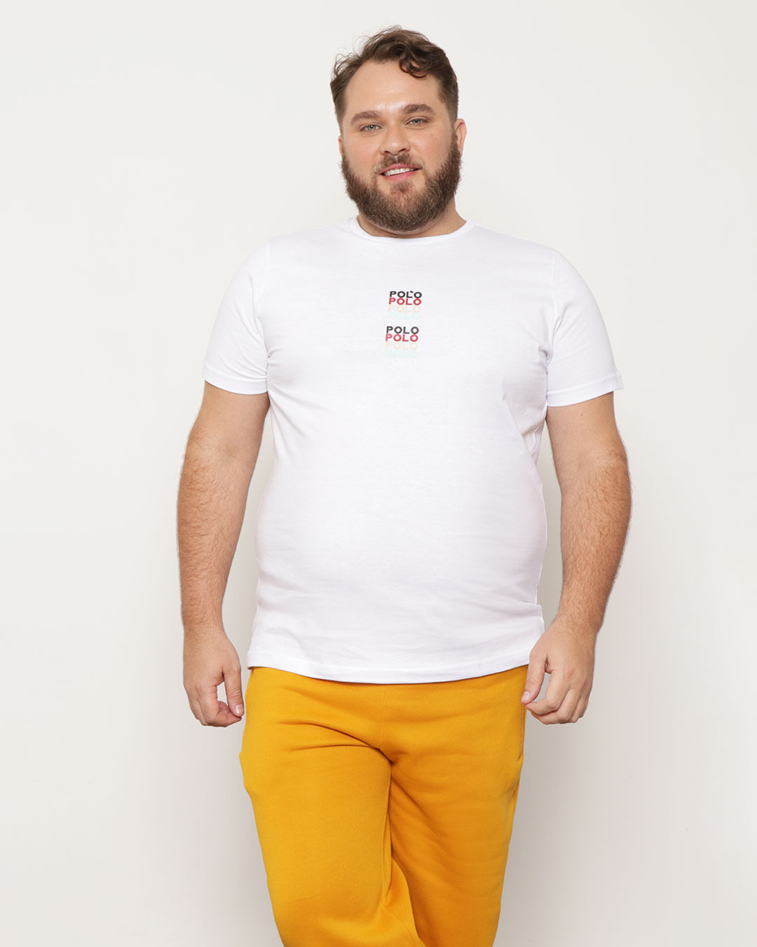 Camiseta Plus Size Masculina Manga Curta Estampa Branca