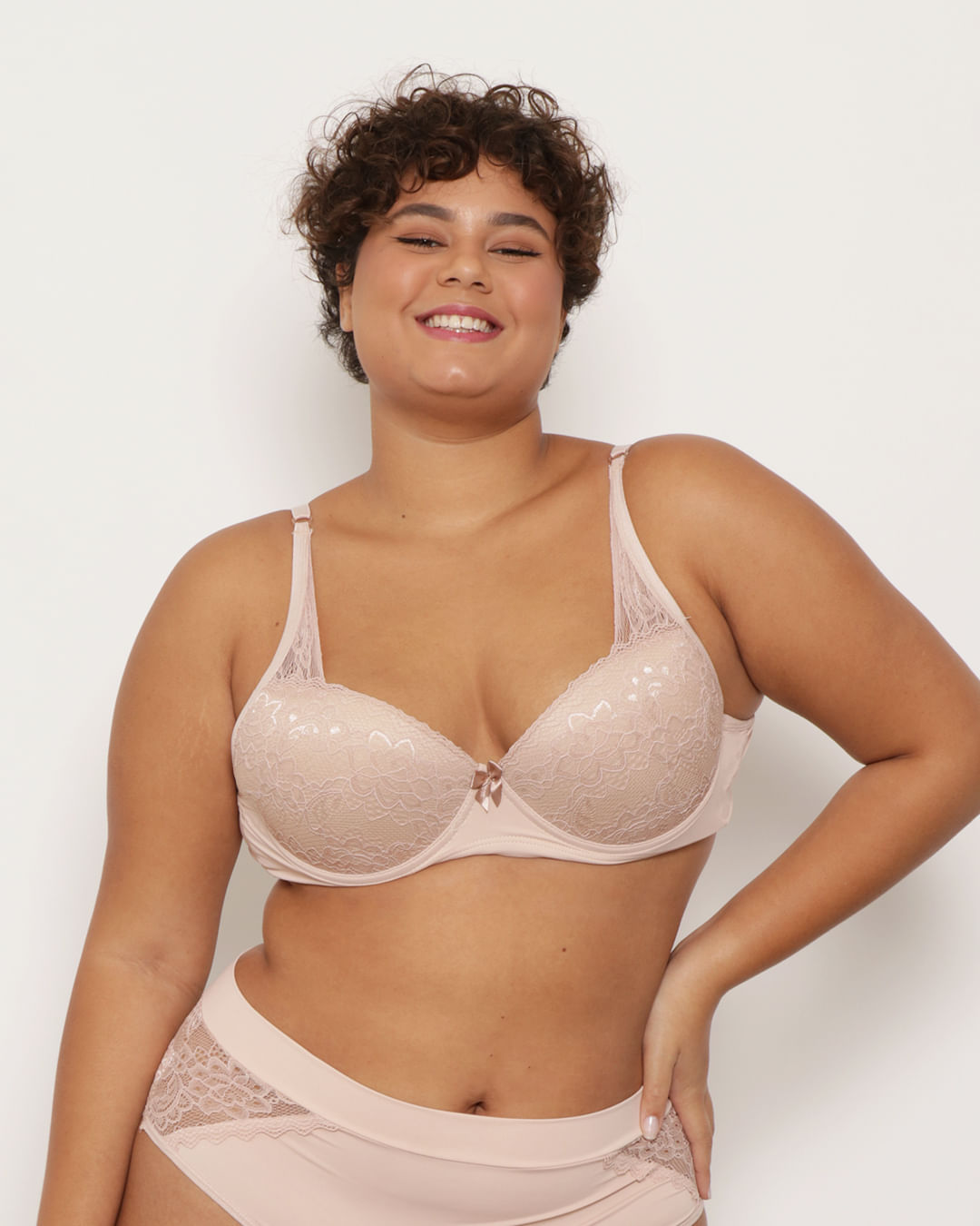 Sutiã Plus Size Feminino Base Bojo Casca e Renda Bege