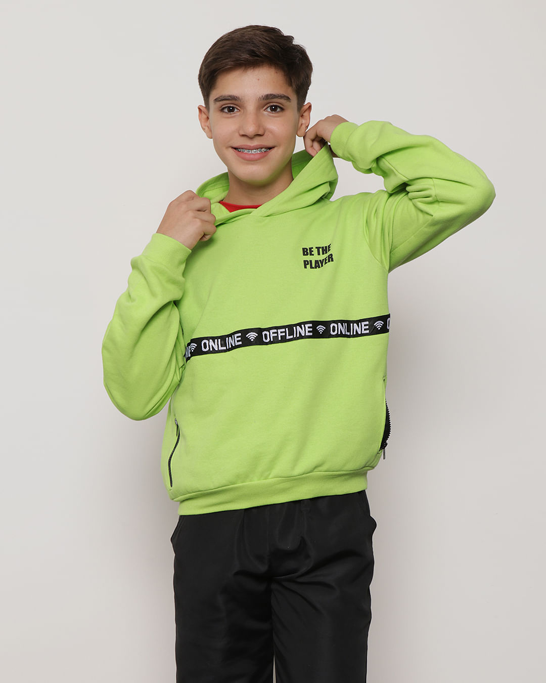 Blusão Moletom Juvenil Com Capuz Verde Neon