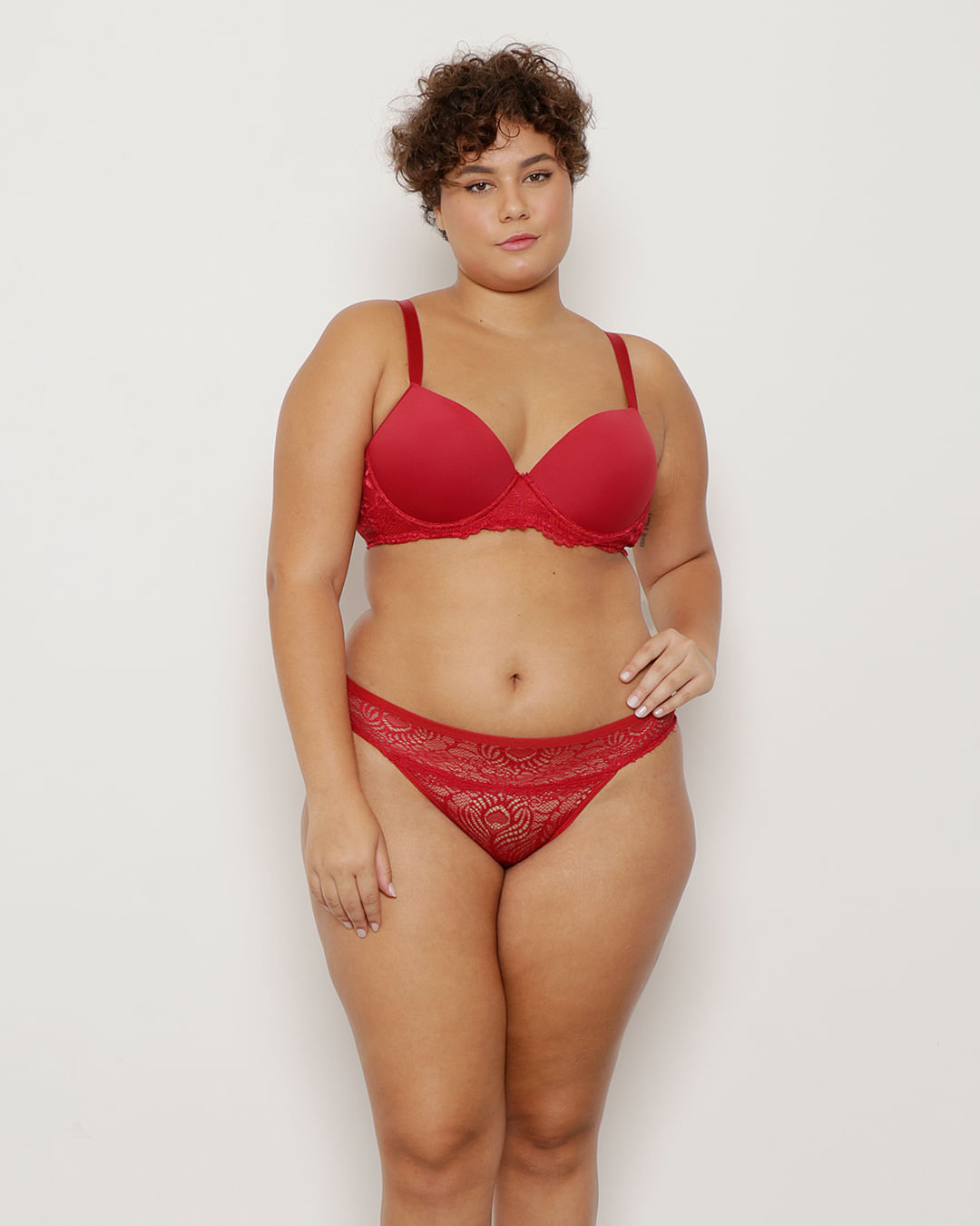 Sutiã Plus Size Feminino Base e Renda Vazada Vermelho