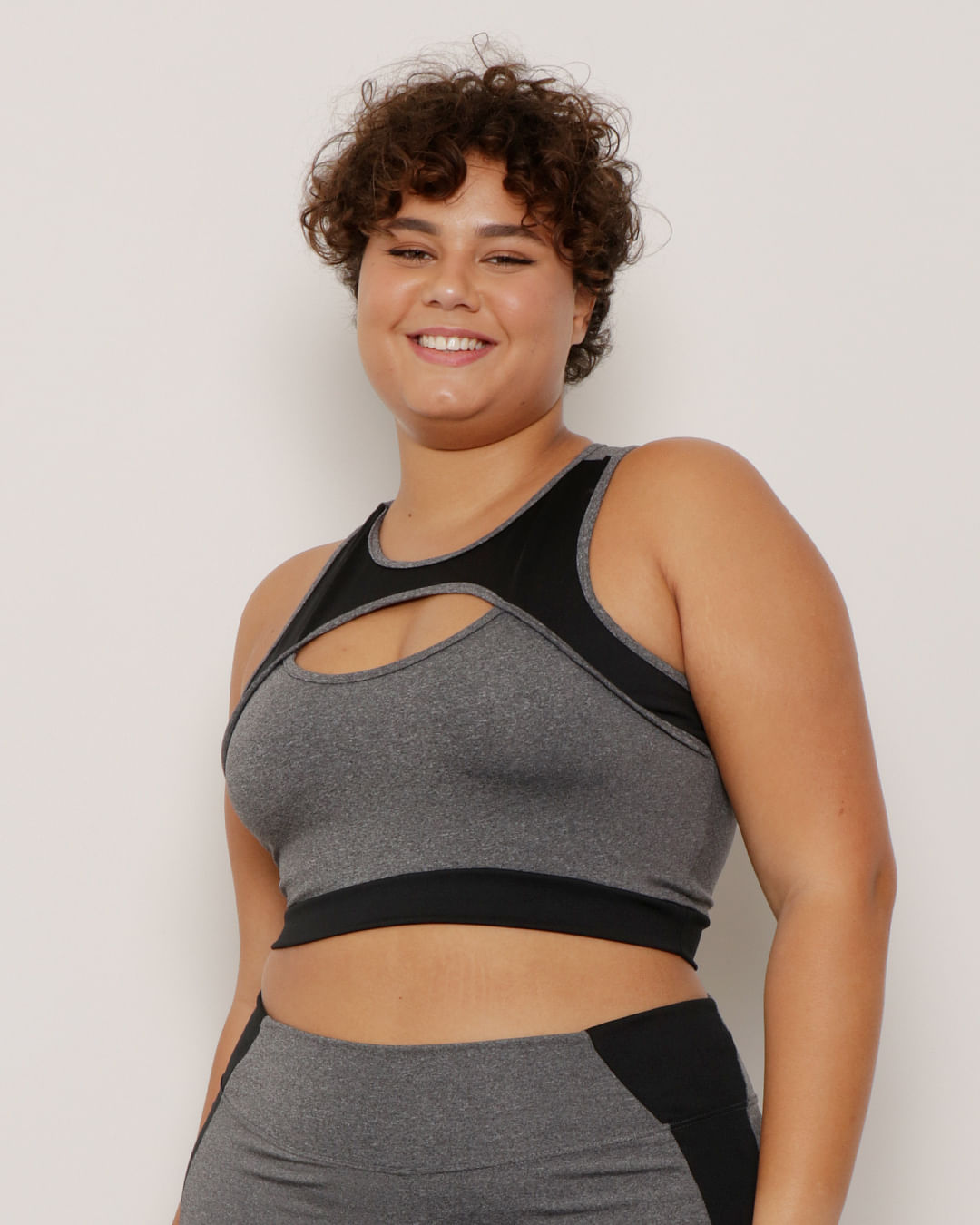 Top Plus Size Feminino Fitness Nadador Cinza