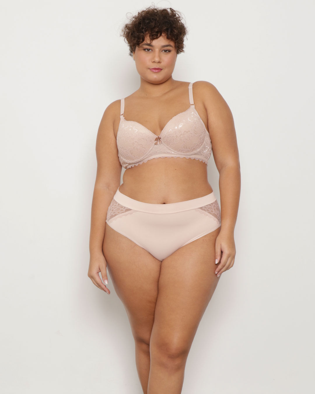 Sutiã Plus Size Feminino Base Renda Trabalhada Bege