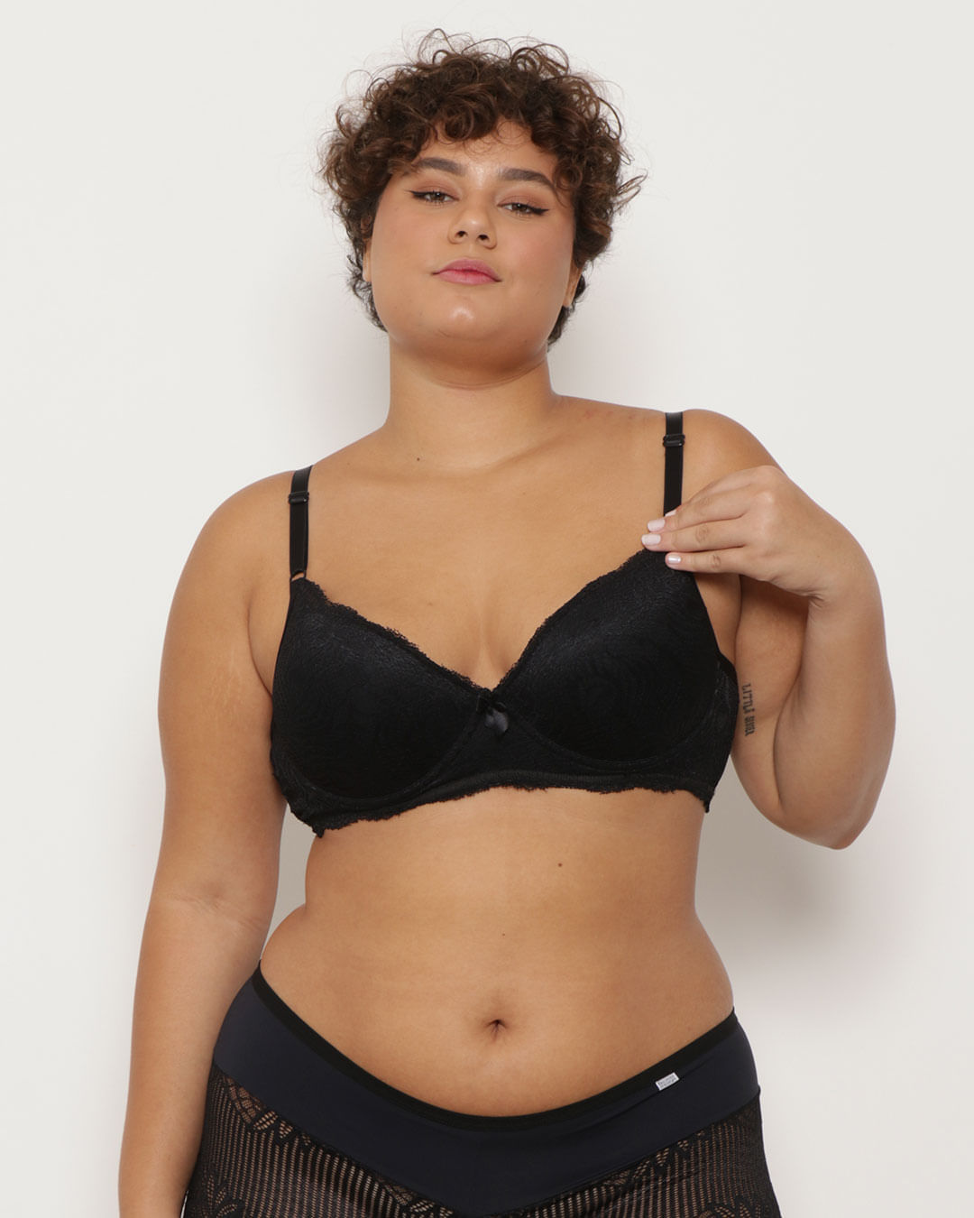 Sutiã Plus Size Feminino Base Bojo Casca e Renda Preto