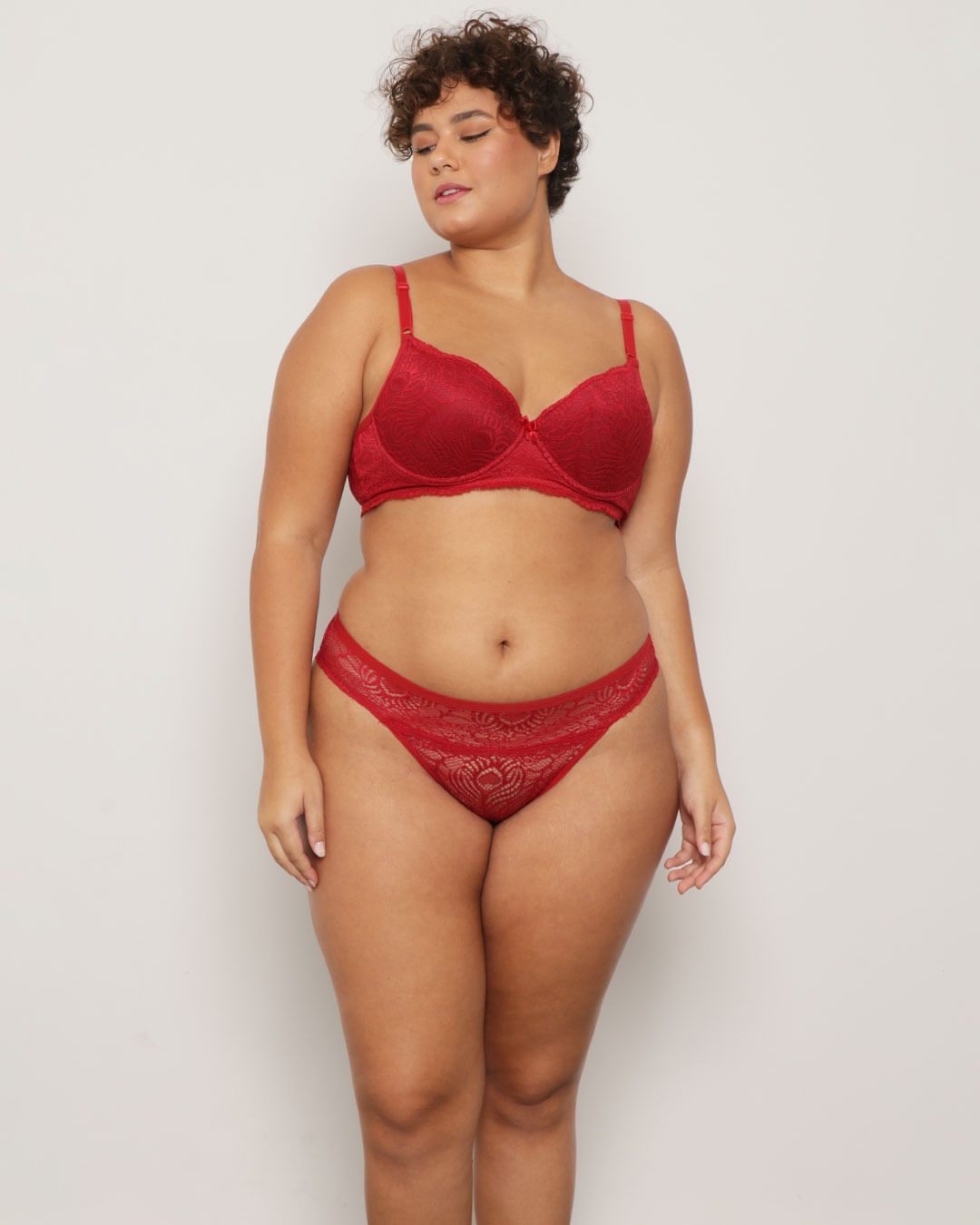 Sutiã Plus Size Feminino Base Bojo Casca e Renda Vermelho