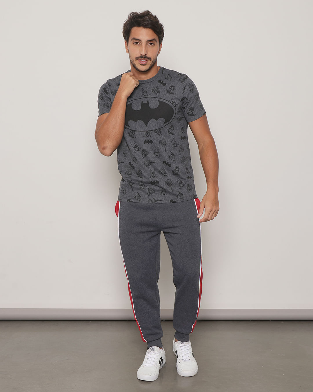 Camiseta Masculina Manga Curta Batman Cinza Mescla