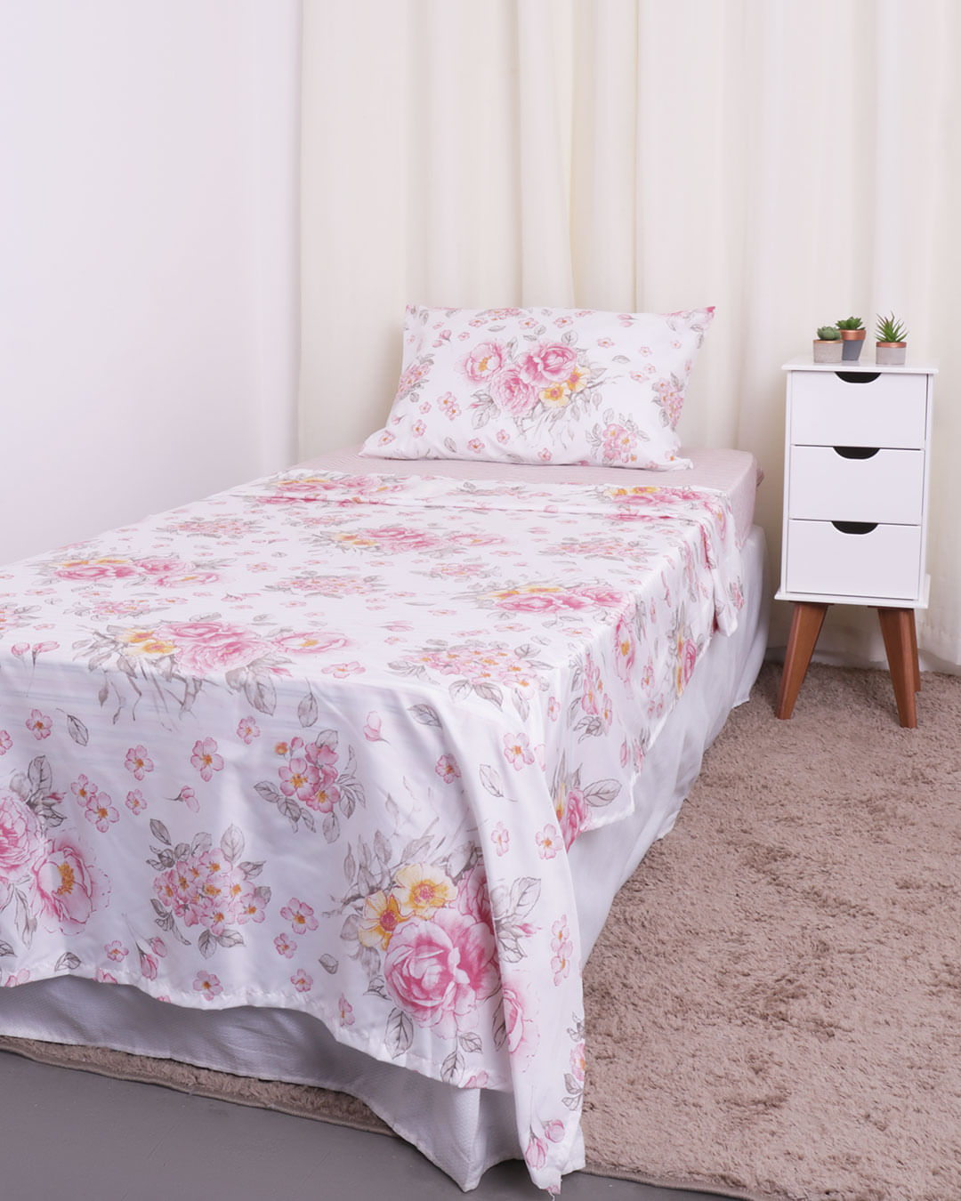 Jogo De Cama Solteiro 3 Peças Andreza Organic Rosa