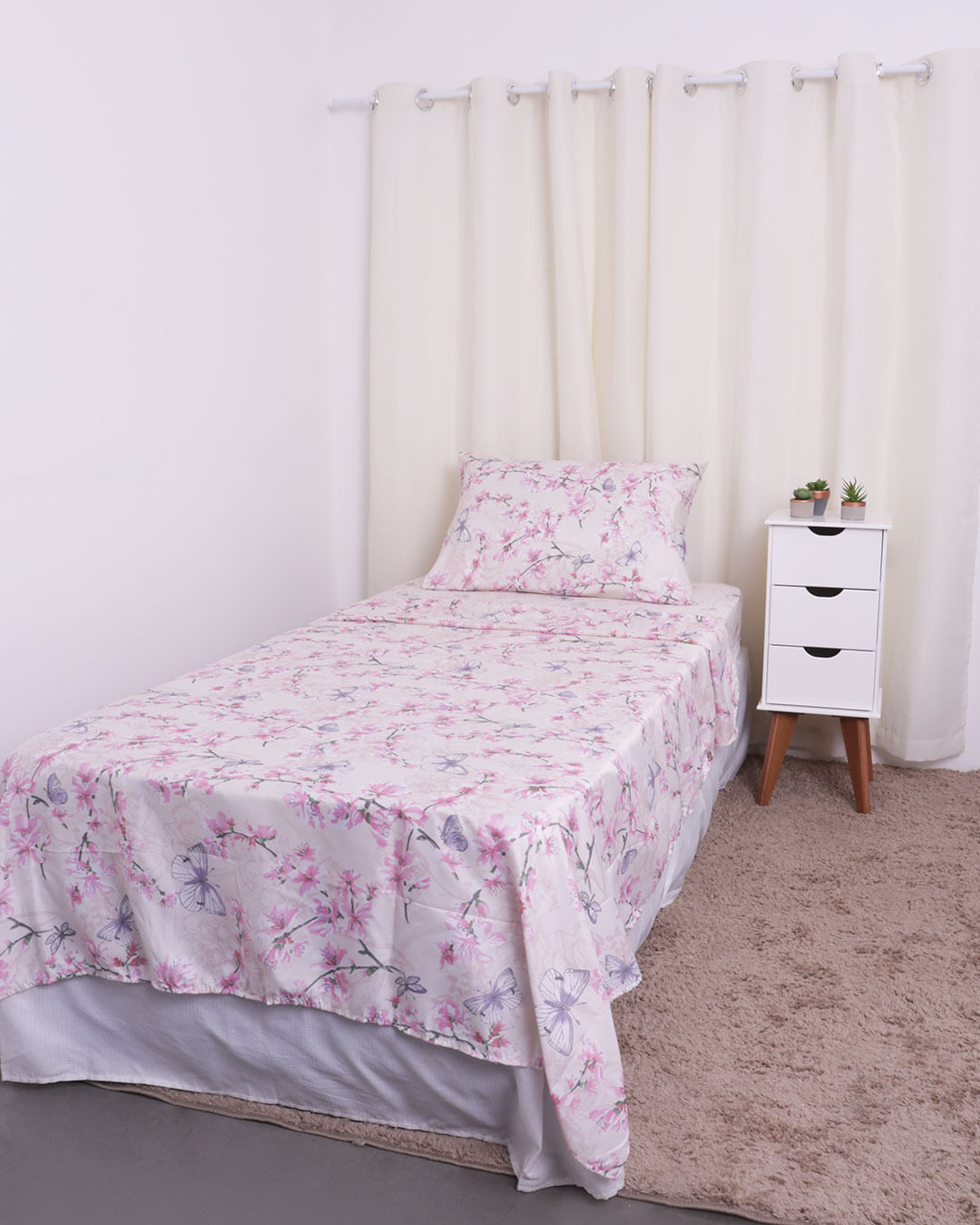 Jogo de Cama Solteiro 3 Peças Andreza Floral Rosa