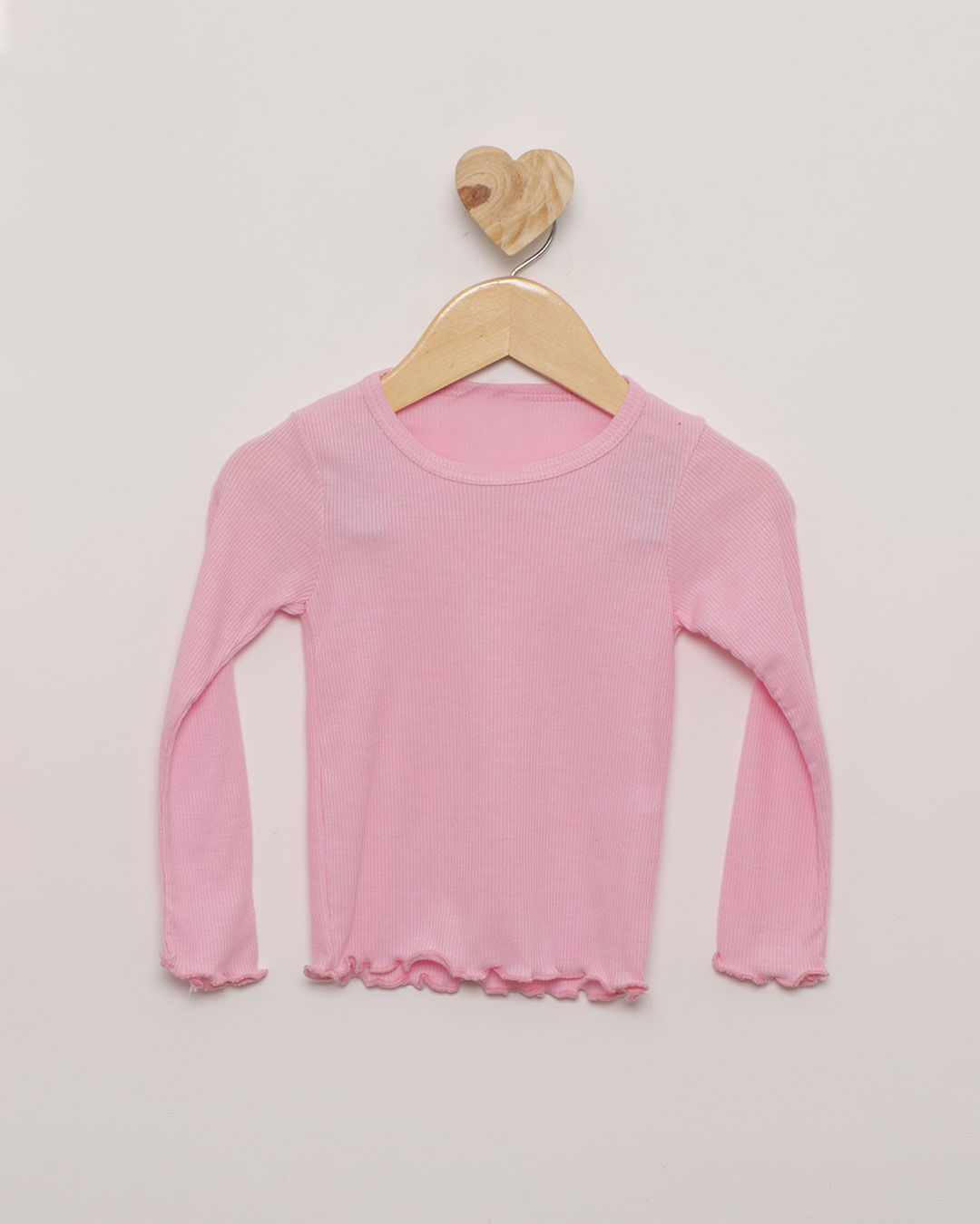 Blusa Bebê Manga Longa Canelada Rosa Claro