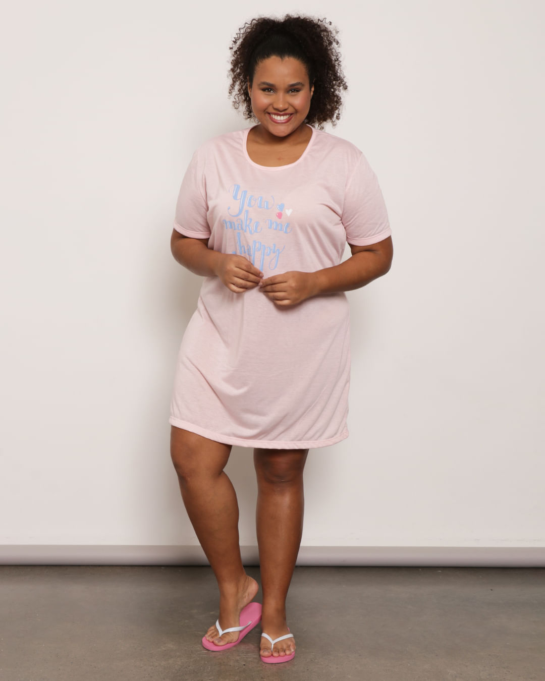 Camisola Plus Size Feminina Manga Curta Rosa