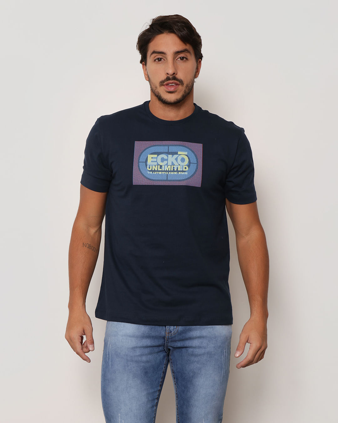 Camiseta Masculina Manga Curta Estampa Ecko Azul Marinho