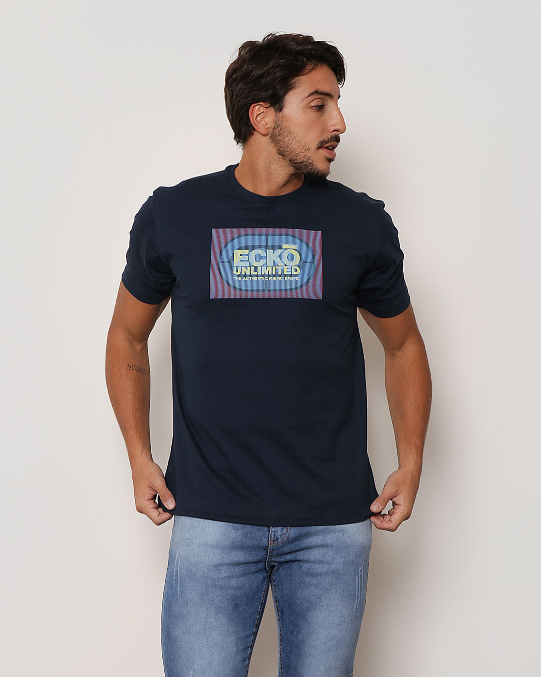 Camiseta Masculina Manga Curta Estampa Ecko Azul Marinho