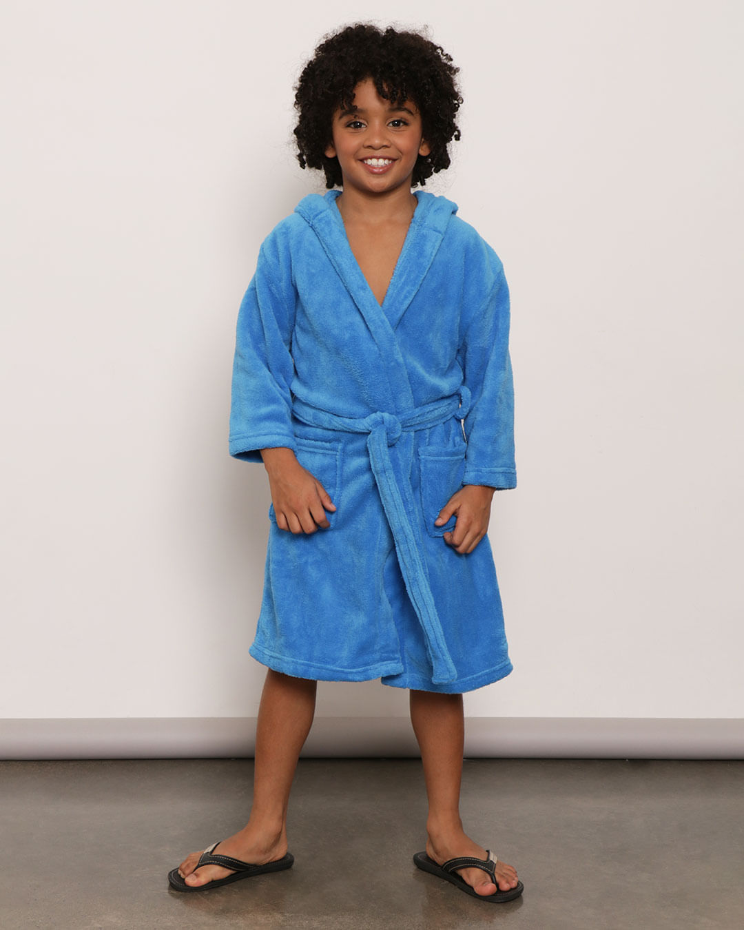 Roupão Infantil Flannel Com Capuz Azul