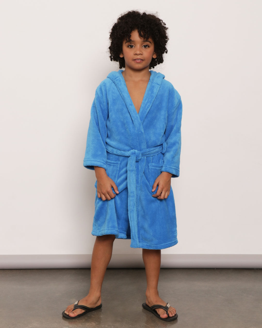 Roupão Infantil Flannel Com Capuz Azul