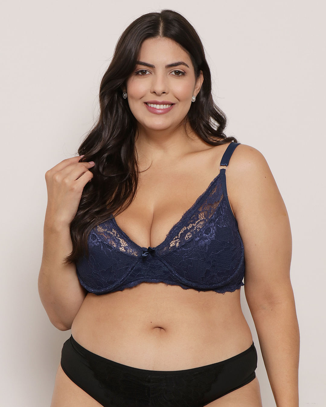 Sutiã Plus Size Feminino Base Sem Bojo Renda Marinho