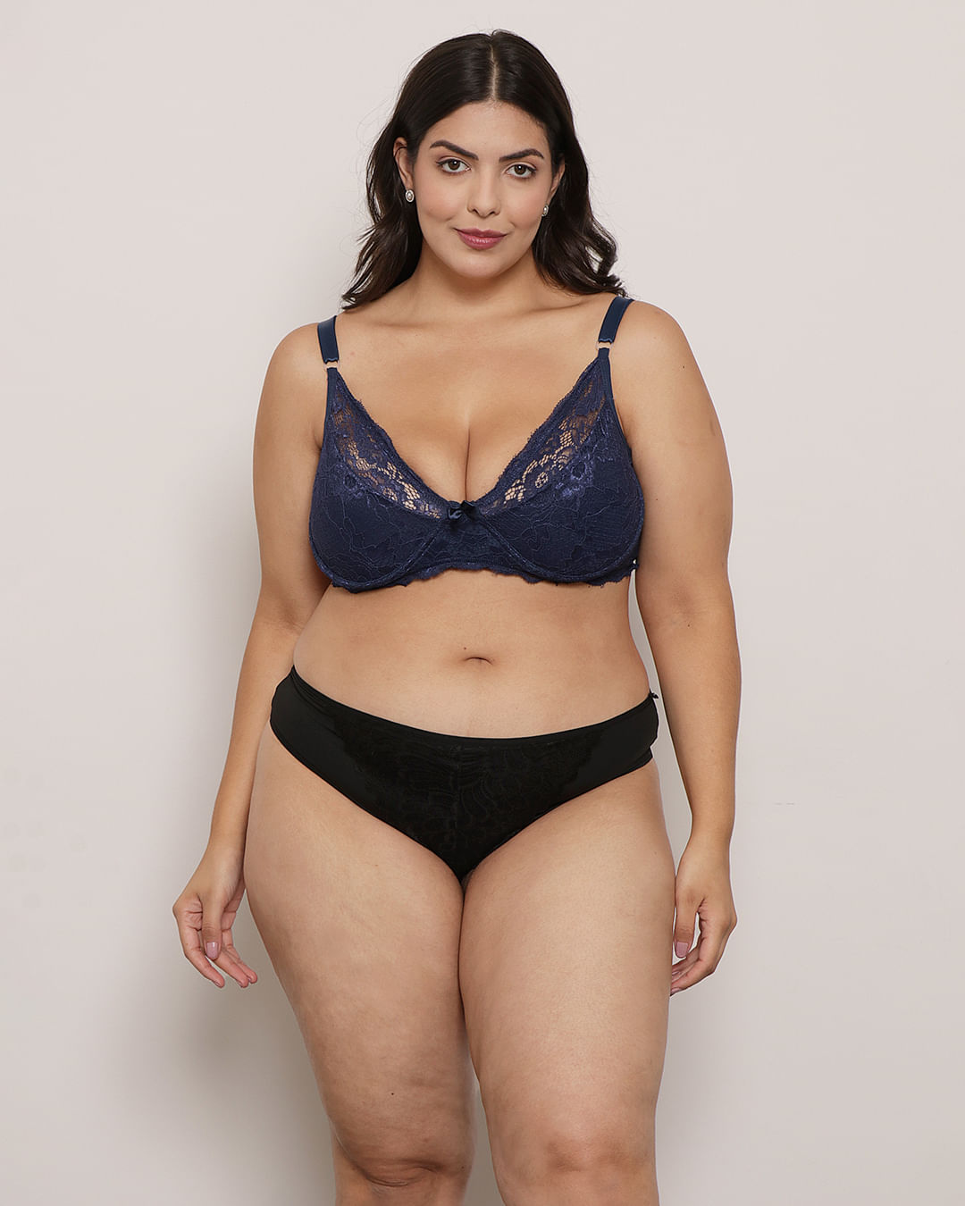 Sutiã Plus Size Feminino Base Sem Bojo Renda Marinho