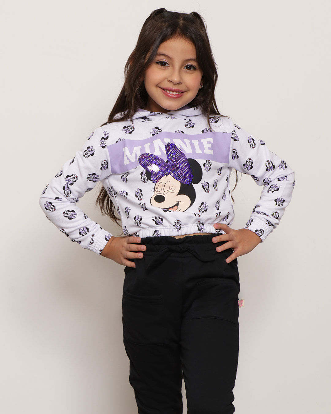 Blusa Infantil Minnie Disney Moletinho Cropped Branca