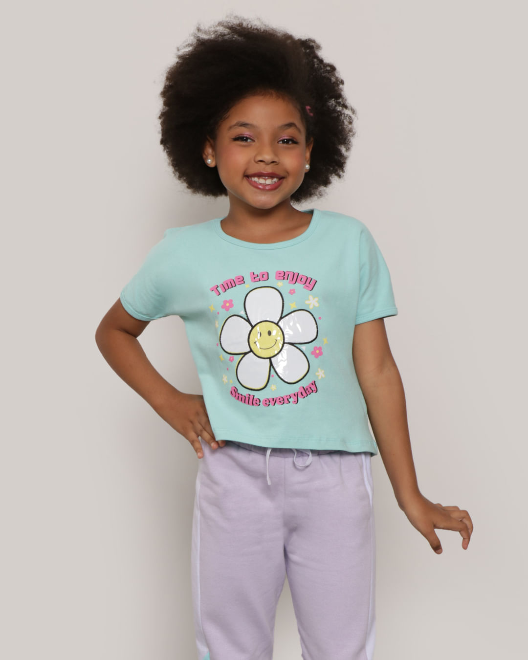 Blusa Infantil Manga Curta Estampa Azul