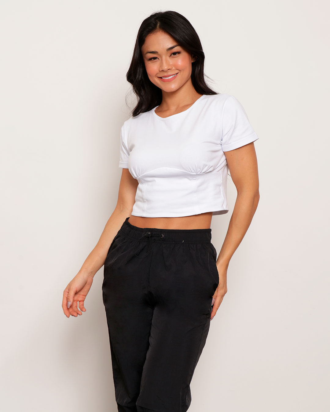 Blusa Feminina Manga Curta Cropped Branca