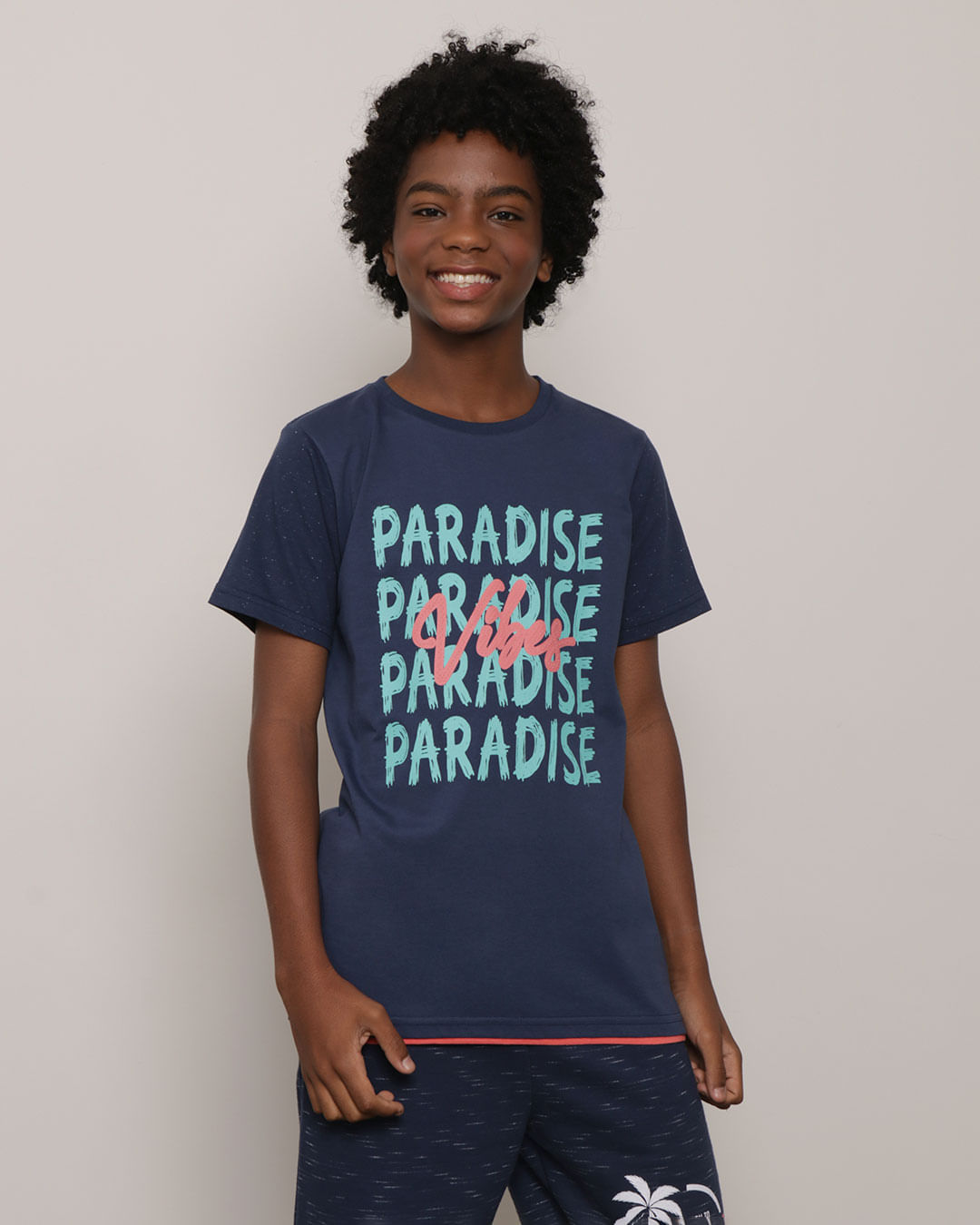 Camiseta Juvenil Paradise Manga Curta Marinho