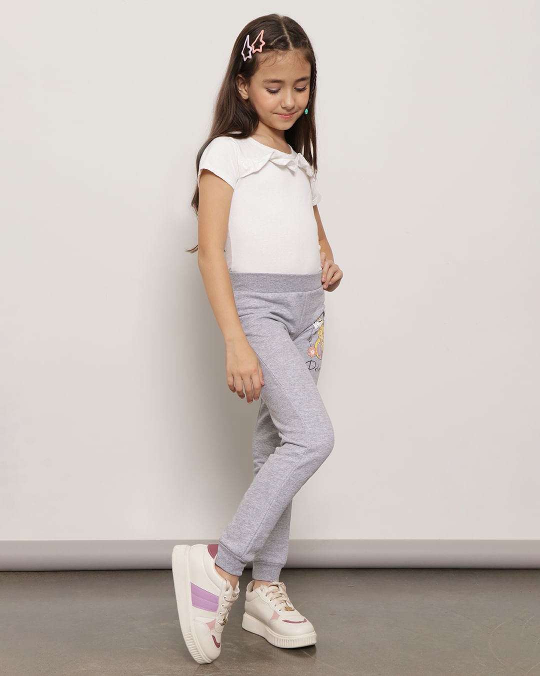 Calça Moletom Infantil Disney Princesas Jogger Cinza